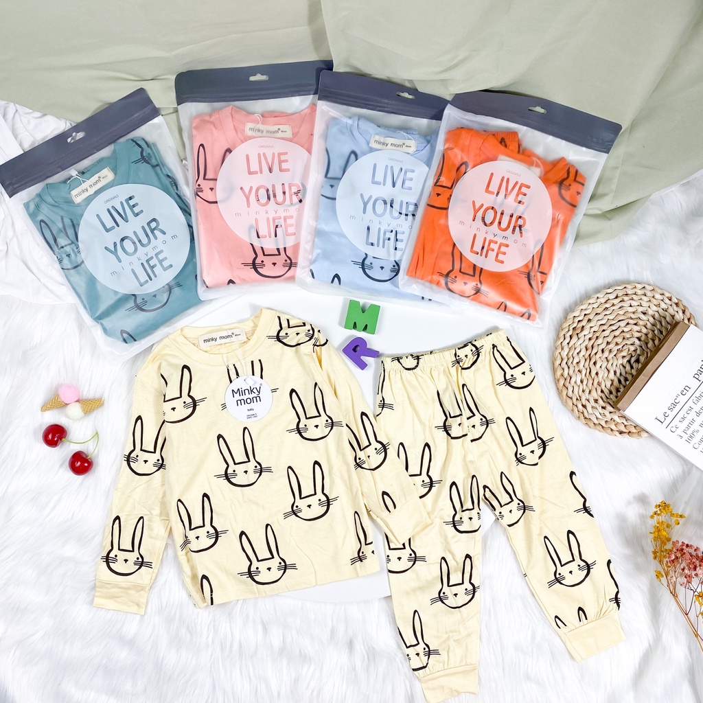 [LDD04] Bộ Dài Tay Thun Lạnh MINKY MOM CÓ SIZE ĐẠI In Hình Toàn Thân Họa Tiết Thỏ Cute, Mềm Mịn, Thoáng Mát Cho Bé