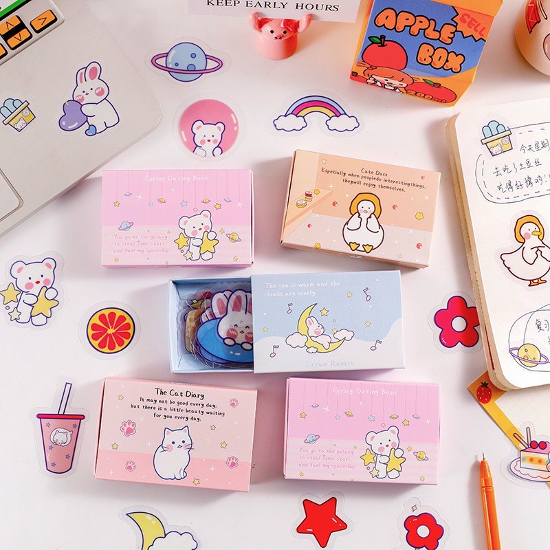 SET 40 MIẾNG STICKER ĐÃ CẮT SẴN CHỐNG NƯỚC CỰC TỐT KÈM HỘP ĐỰNG