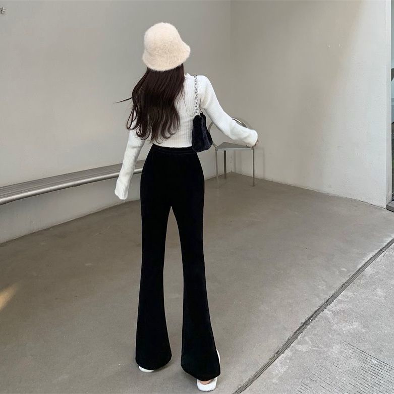 Jiashucheng Quần Ống Rộng Cạp Cao Xẻ Tà Họa Tiết Kẻ Sọc Nhỏ Thời Trang Mùa Xuân Mới Cho Nữ