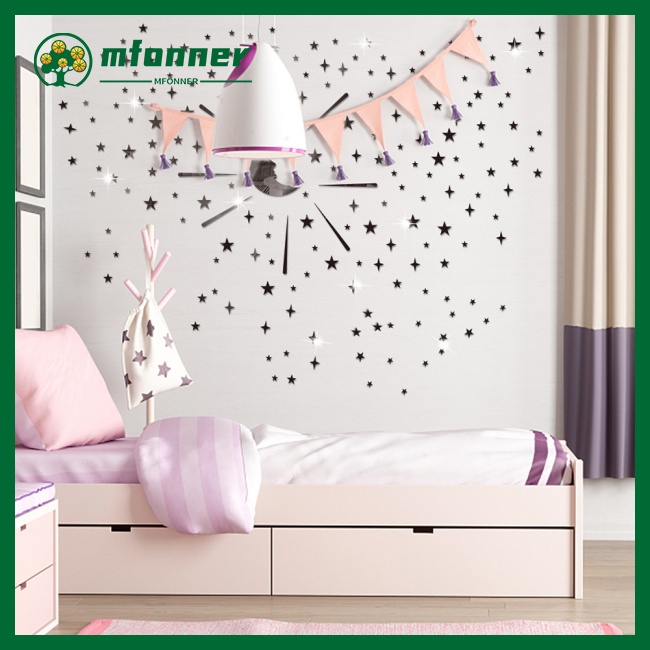 Set 105 Miếng Dán Tường Tráng Gương 3d Hình Trăng Sao Chống Nước Có Thể Tái Sử Dụng