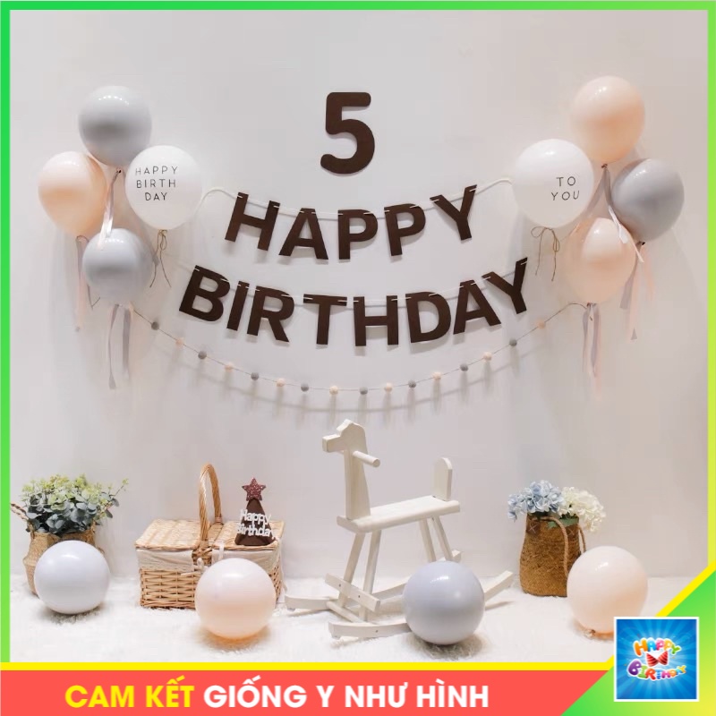 Set trang trí sinh nhật tại nhà kiểu Hàn Quốc màu vintage dễ trang trí tone nâu