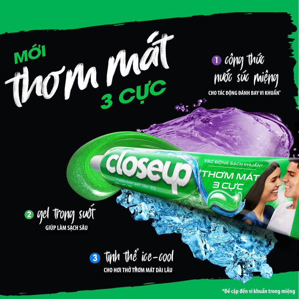 Combo 3 Kem Đánh Răng Closeup Dạng Gel Cho Hơi Thở Thơm Mát Bất Tận Bạc Hà The Mát 230G/Tuýp