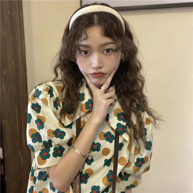 Áo Sơ Mi Tay Ngắn Phồng Cổ Búp Bê In Hoa Phong Cách Retro Pháp Cho Nữ