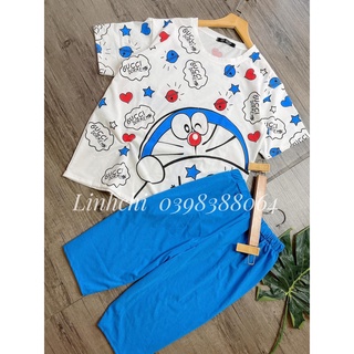SET BỘ MẶC NHÀ DORAEMO/ Set lửng mặc nhà thun cotton hình doremon dễ thương