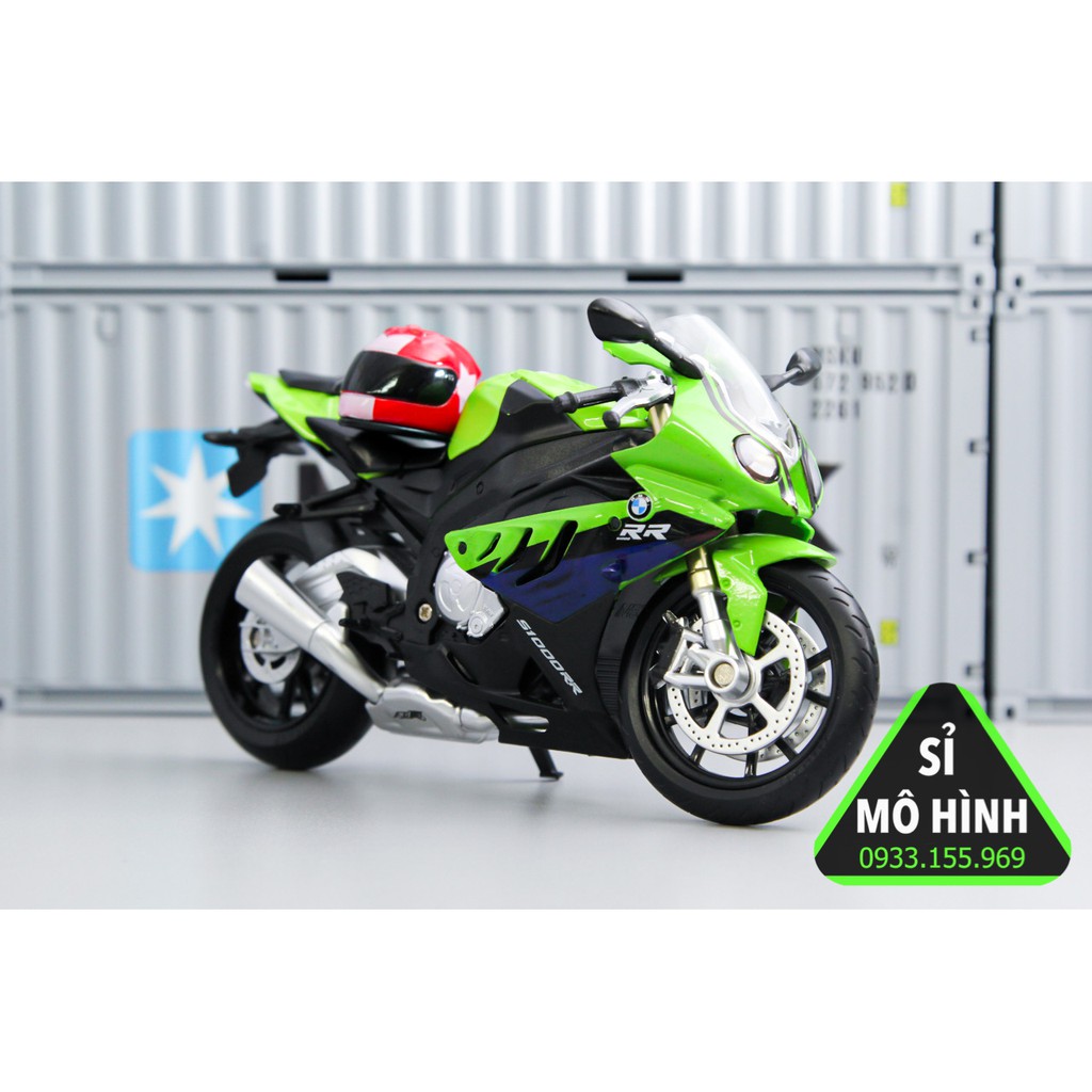 [ Sỉ Mô Hình ] Mô hình xe mô tô BMW S1000RR phiên bản sáng đèn 1:12 Xanh lá