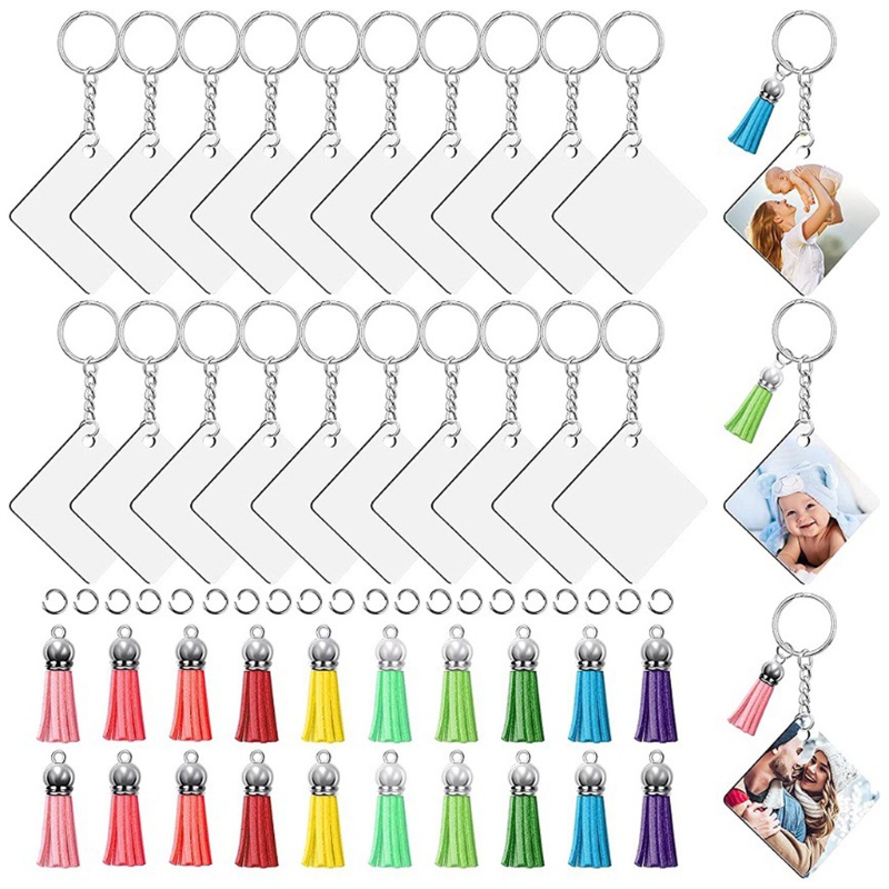 Set 80 Móc Khóa Hai Mặt Dạng Ấn Nhiệt Màu Trơn Phối Tua Rua Xinh Xắn