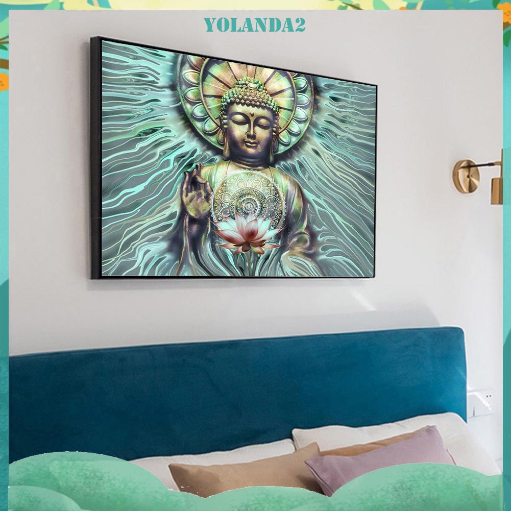 Tranh đính đá kim cương 5D DIY hình hoa sen Đức Phật độc đáo