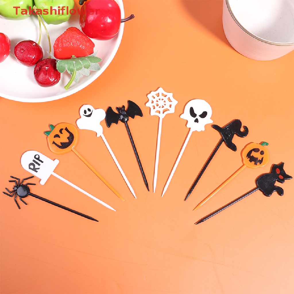 Set 10 Nĩa Ăn Trái Cây Họa Tiết Hoạt Hình Phong Cách Halloween
