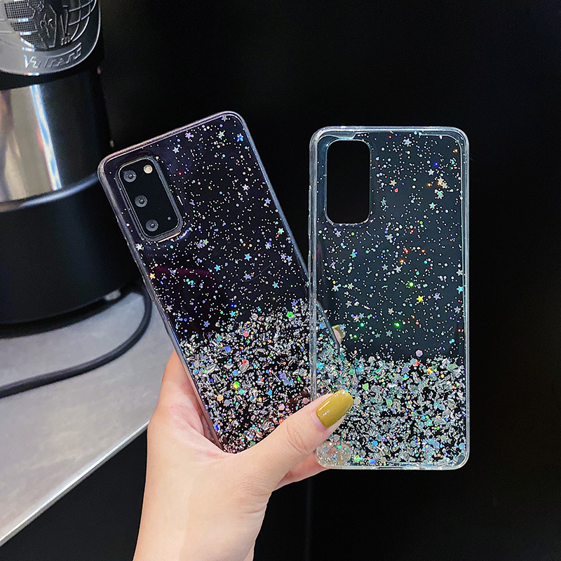Ốp Điện Thoại Trong Suốt Phối Sequin Hình Sao Lấp Lánh Cho Samsung S22 S21 Plus S20 FE Ultra S10 S9 S8 Plus Lite