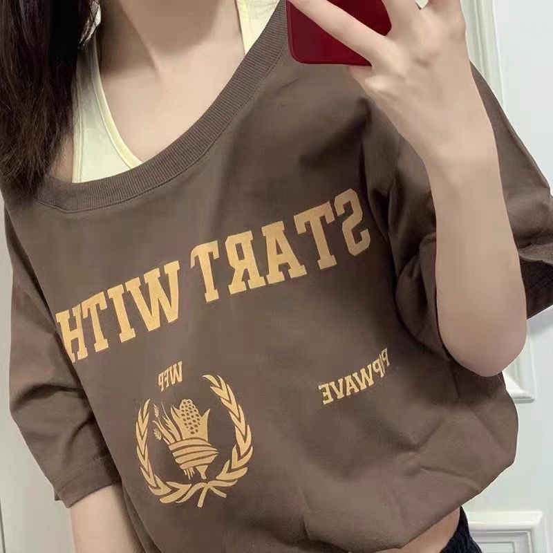 COZOK Áo Thun Ngắn Tay Trễ Vai Dáng Rộng Thời Trang Gợi Cảm