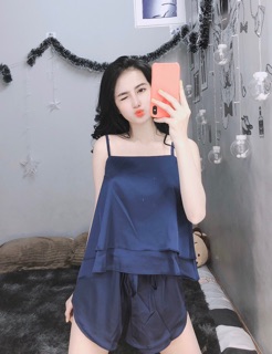 Bộ ngủ lụa 2 dây thời trang thiết kế 2 tầng