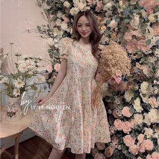 Váy hoa tay bồng 3 tầng cực xinh 💖FREESHIP💖 Đầm xuông tay bồng họa tiết xinh xắn .