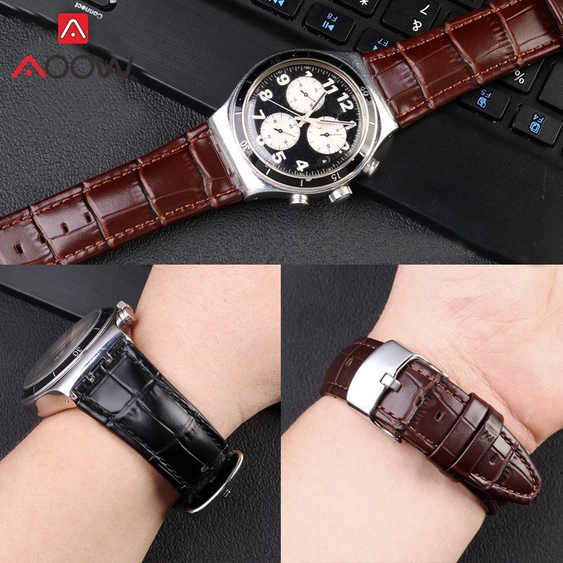 Dây Đeo Bằng Da Thật 21mm Có Khóa Bằng Thép Không Gỉ Cho Đồng Hồ Swatch YVB404 YVS400 Đen