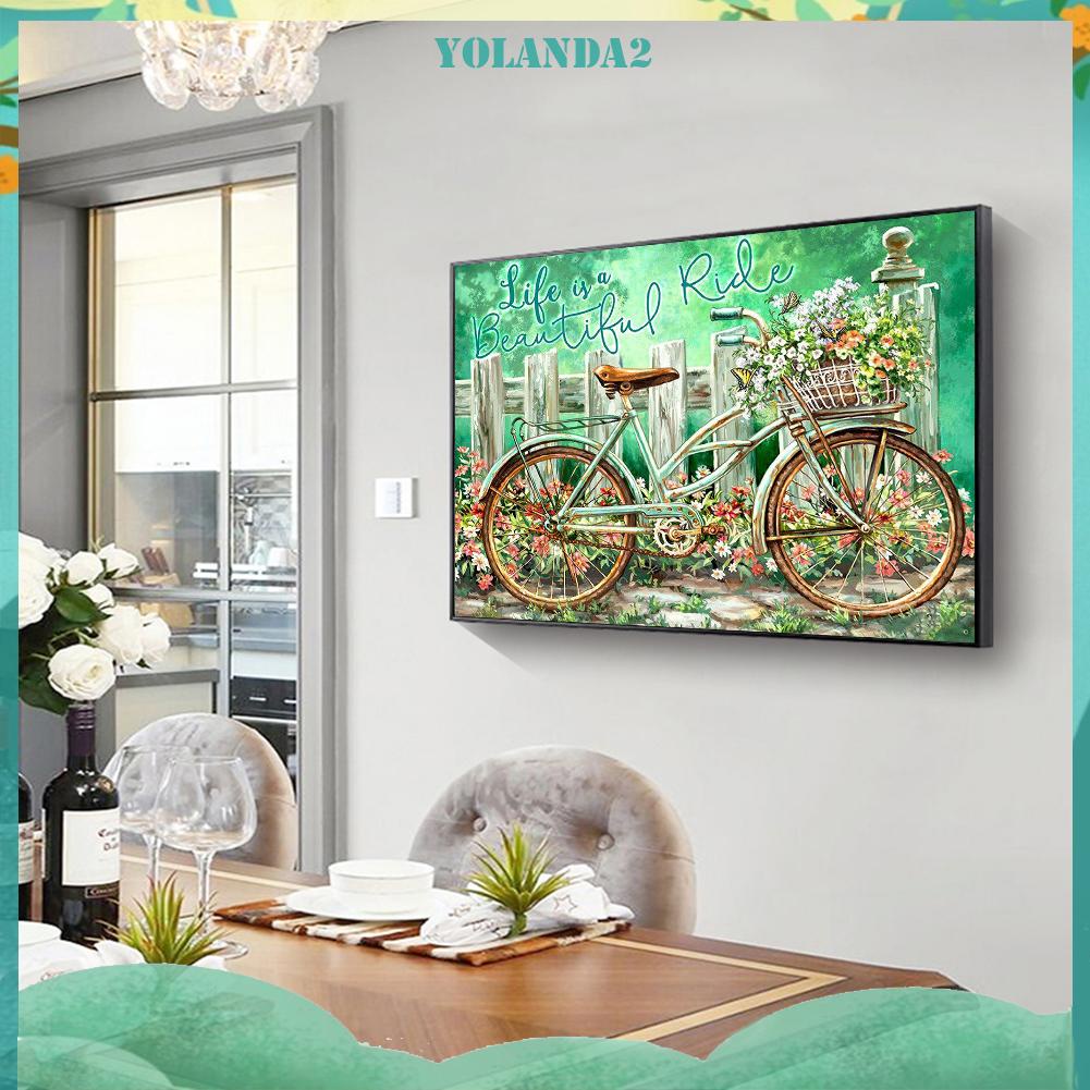 Tranh đính đá kim cương toàn bộ 5D DIY hình xe đạp sân vườn