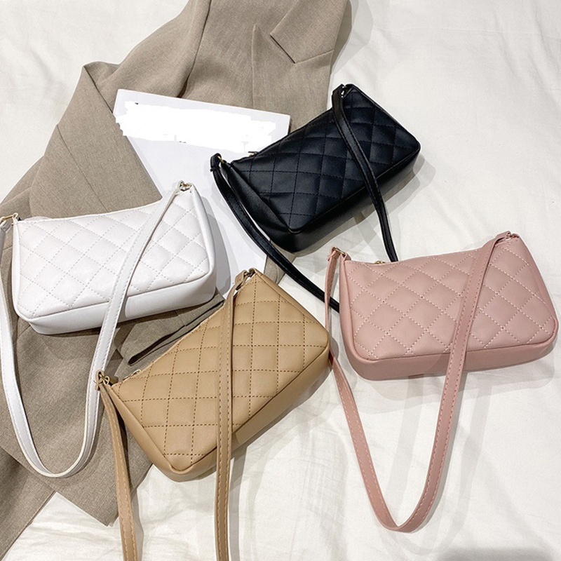 Túi Đeo Vai / Xách Tay Bằng Da Màu Trơn Có Dây Kéo