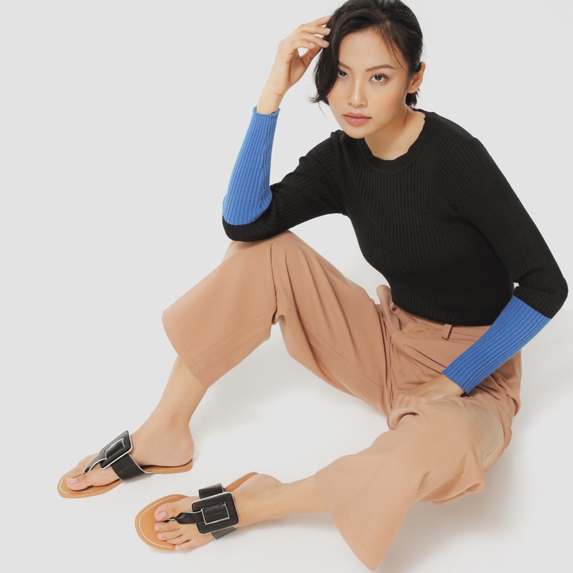 Dép Bệt Nữ Xỏ Ngón 1cm Thời Trang JUNO Trang Trí Khóa Pu Thời Trang SD01103