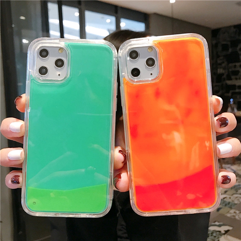 Ốp Điện Thoại Cát Neon Lấp Lánh Phát Sáng Sang Trọng Cho iPhone 14 13 12 11 Pro Max XS XR 8 Plus