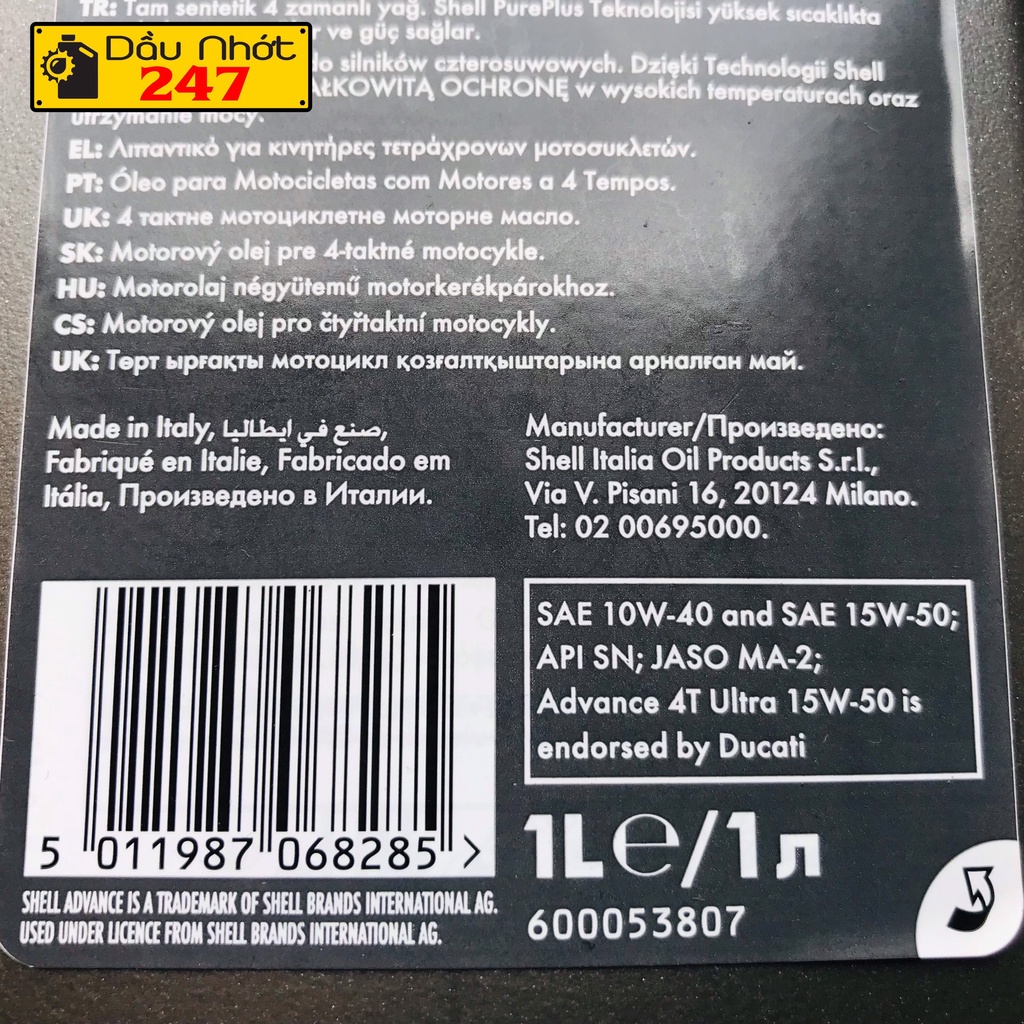 Dầu nhớt Shell Advance Ultra 15w50 1L