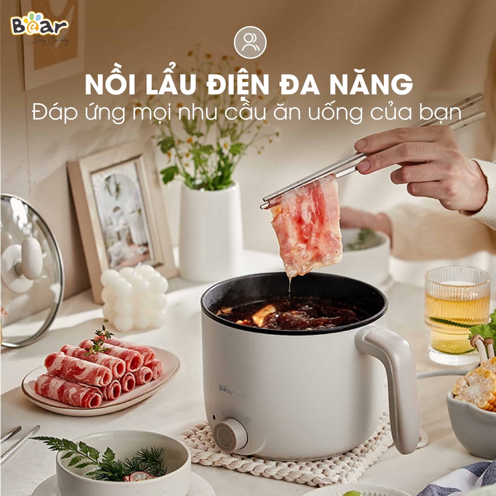(BH 18 Tháng) Nồi Lẩu Điện Đa Năng Bear C12K1 Nồi Nấu Lẩu Mini, Nồi Nầu Mỳ, Xào Rán Đa Năng