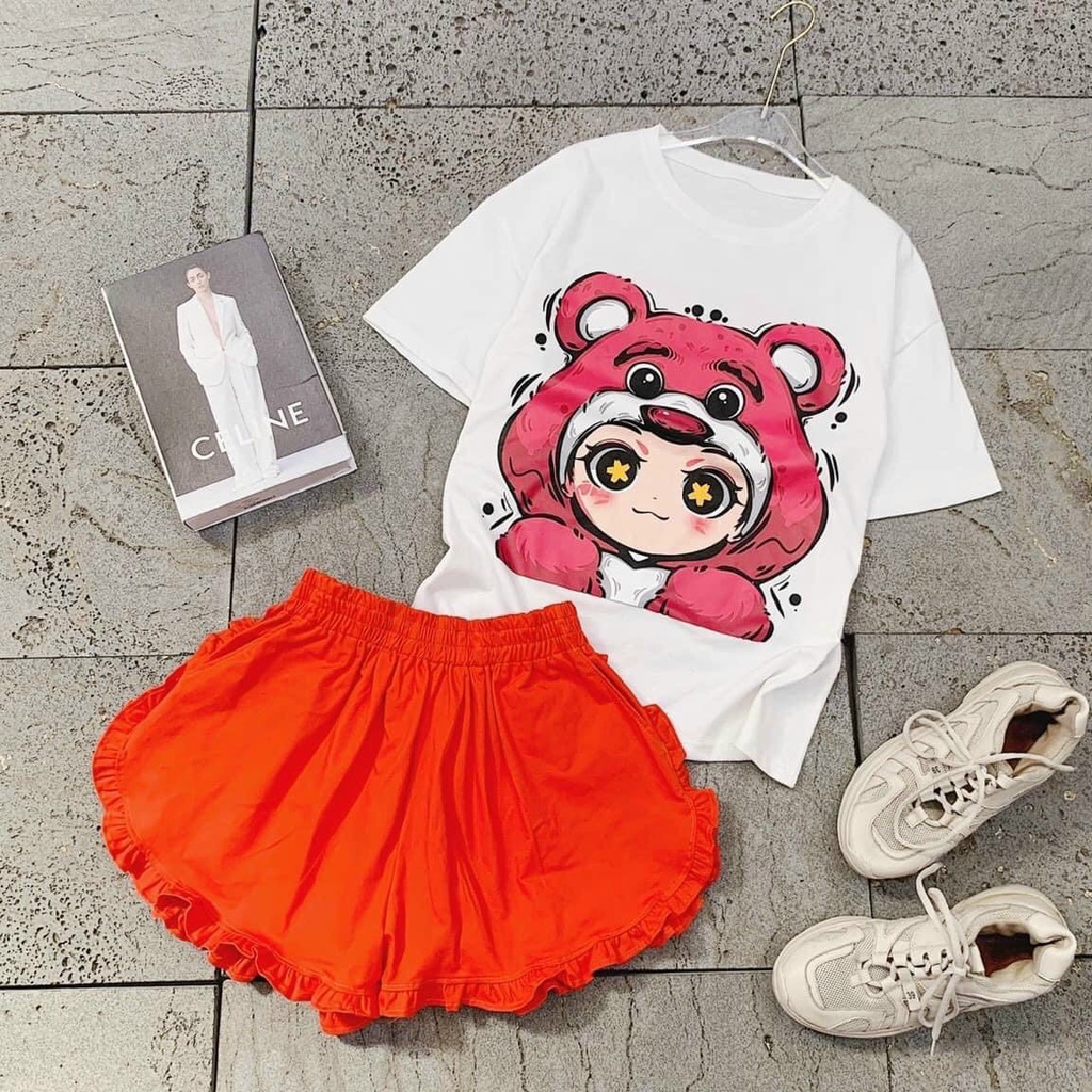 set bộ đùi cậu bé đội nón gấu xinh quần short bèo chất coton đẹp