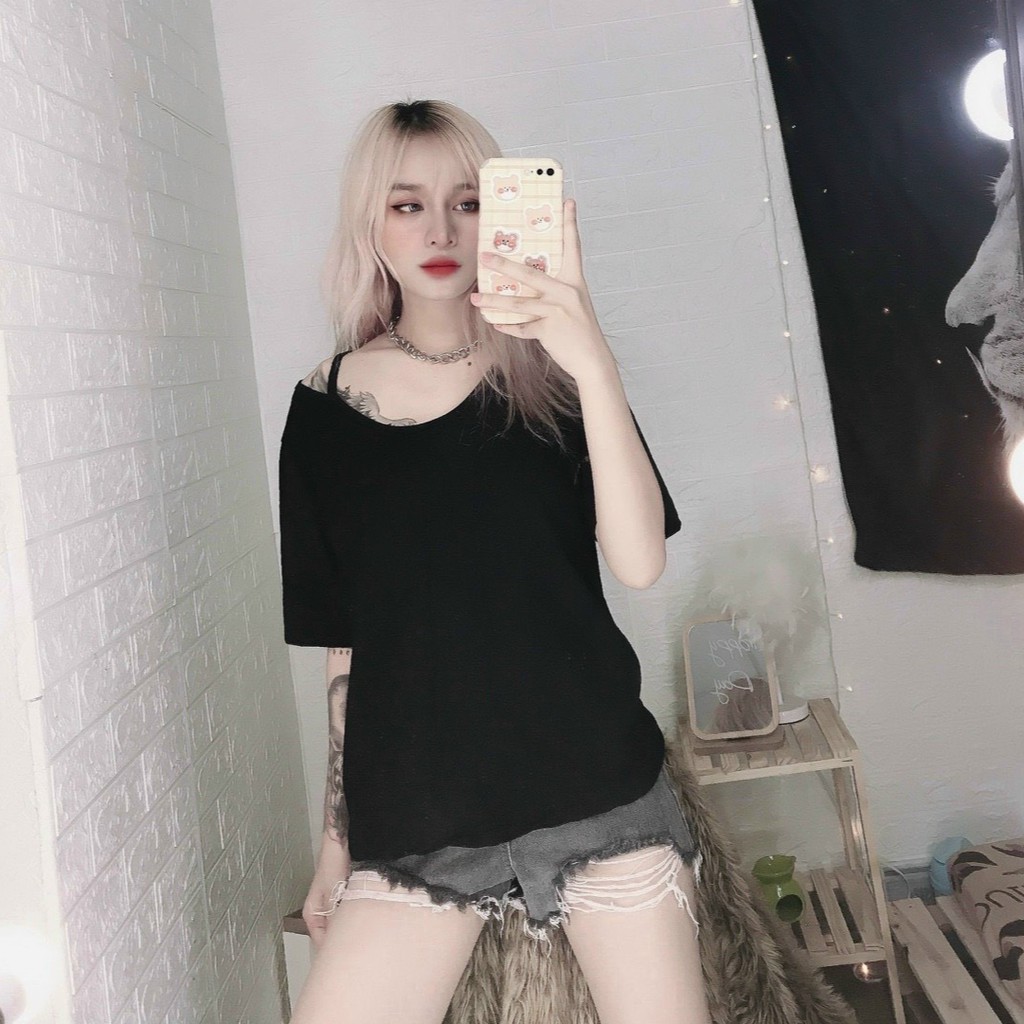 Áo thun form rộng kiểu dây chéo vai sexy , chất thun lụa mềm mịn ( ảnh thật )