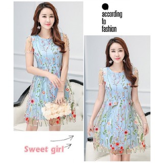 Đầm Xòe Ren Lưới Thêu hoa