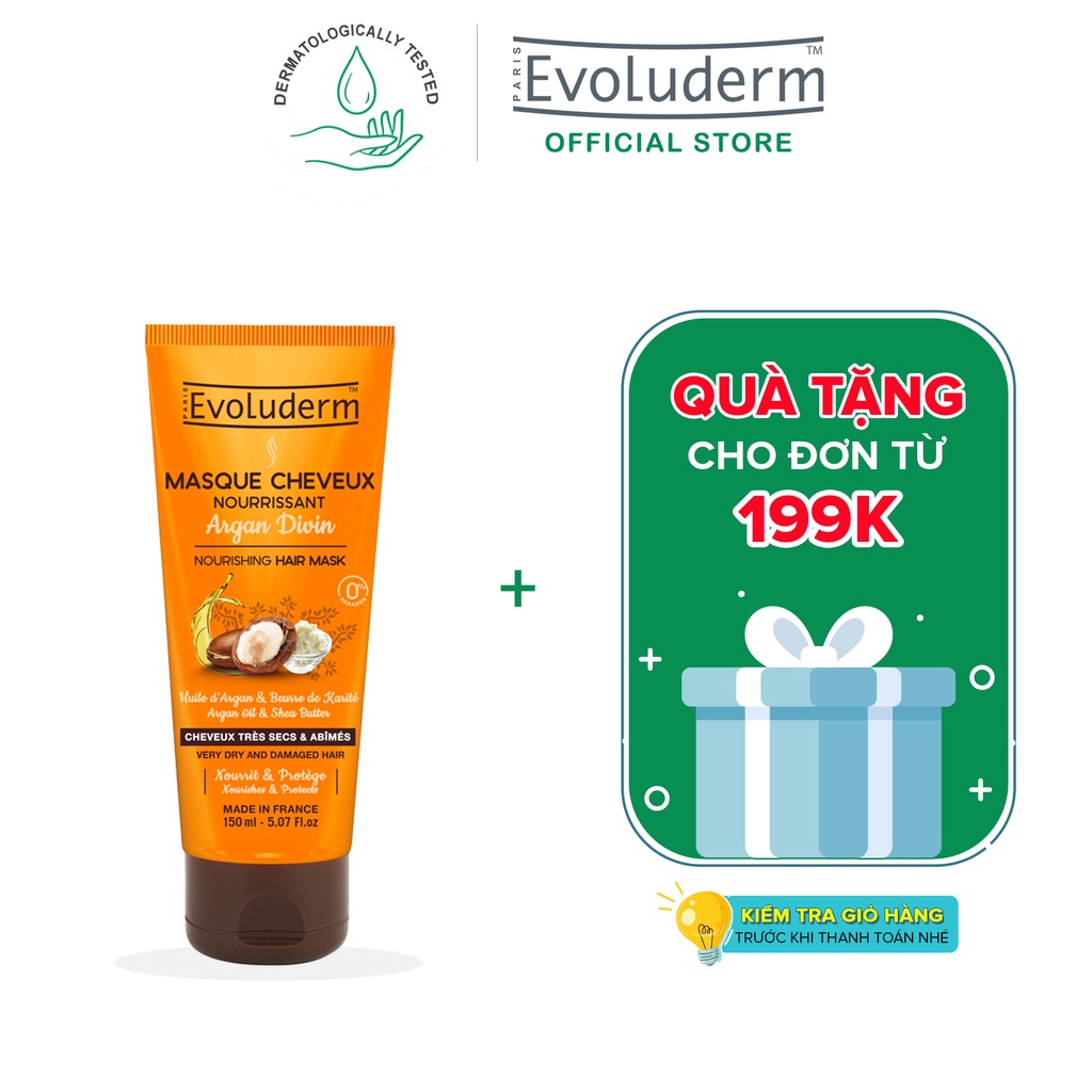 Kem ủ dành cho tóc rất khô và bị hư tổn Evoluderm Masque Cheveux Nourrissant Argan Divin 150ml