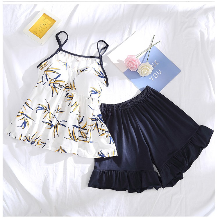 Đồ Bộ Ngắn 2 Dây Lót Mút Ngực Họa Tiết Lá Trúc - DB001 | BigBuy360 - bigbuy360.vn