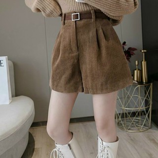 Quần short nữ lưng cao ống rộng vải nhung  S1103
