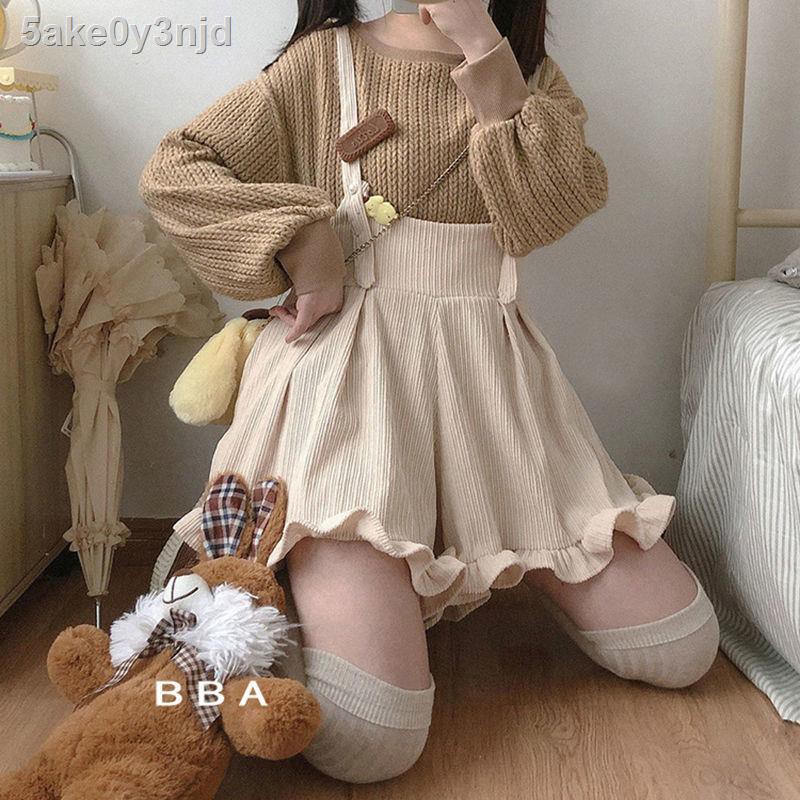 ✠Mùa xuân năm 2021 Quần dài nữ yếm Lolita rộng rãi của Nhật Bản Dây treo ren nấm