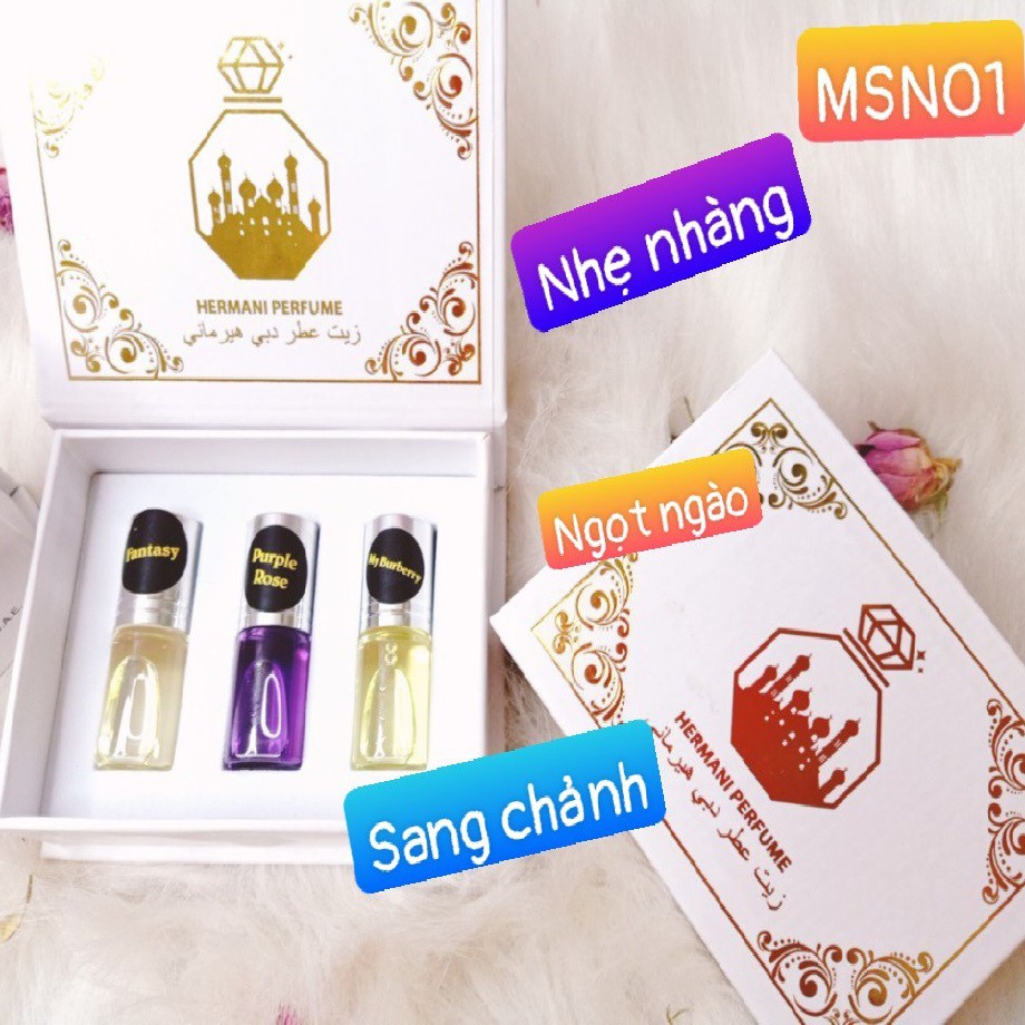 Set 3 Tinh Dầu Nước Hoa 💕AMILA 💕 Set 3 Chai Tinh Dầu Nước Hoa Mini Dạng Lăn 3ml Thơm Lâu Quyến Rũ Sang Trọng