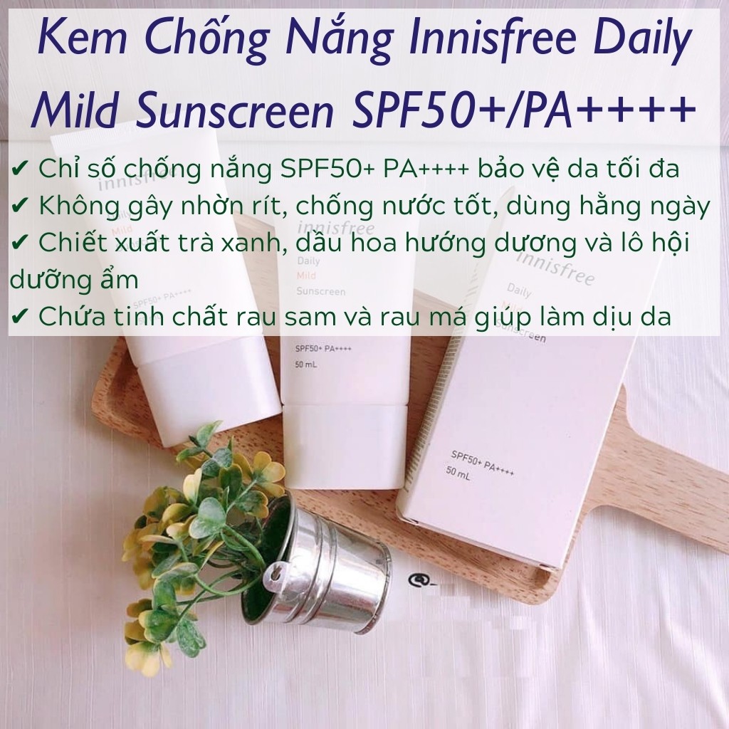 Kem Chống Nắng INNISFREE Chăm Sóc Da Dưỡng Ẩm Daily Mild Suncreen SPF50+ PA++++ (50ml)