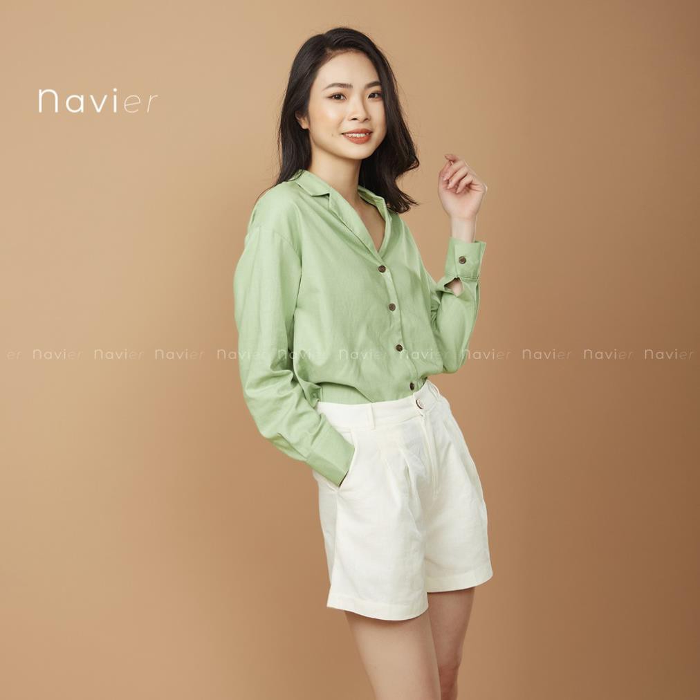 QUẦN SHORT NỮ LƯNG CAO - QUẦN SOOC ỐNG RỘNG NHIỀU MÀU VẢI ĐŨI LINEN SH01 NAVIER  ྇