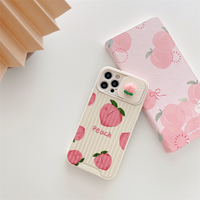 Ốp Điện Thoại Silicon Chống Va Chạm Có Thanh Trượt Cửa Sổ In Hình Quả Cam / Đào Cho iPhone 13 12 11 Pro Max XS Max
