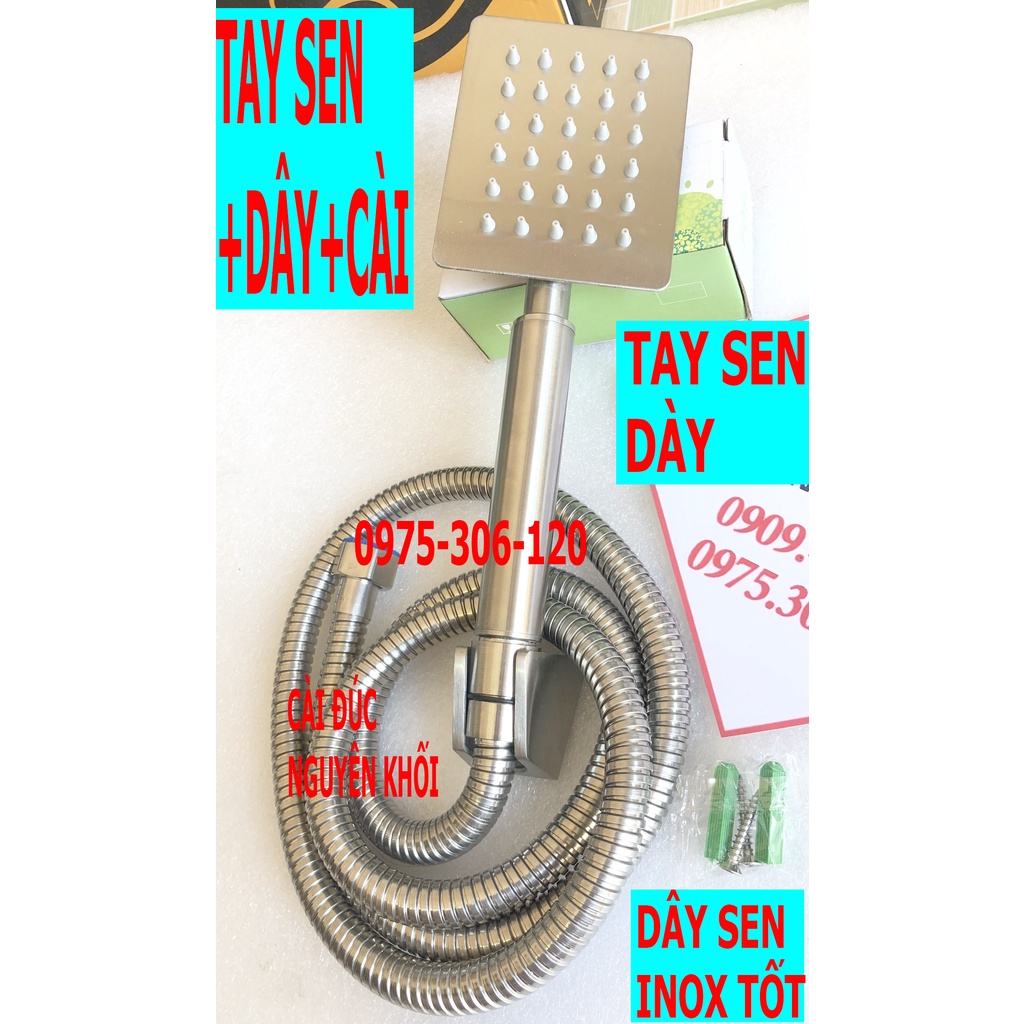 BỘ Tay Sen Tắm 100% INOX 304 TS01 TS vuông inox 304 và dây sen và cài, inox 304 chống han gỉ, tia nước to mạnh tắm đã