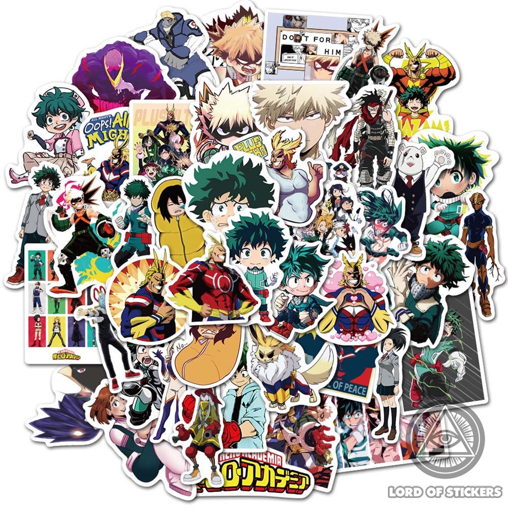 Set 50 Miếng Dán My Hero Academia Sticker Phim Hoạt Hình Anime Manga Chống Nước Trang Trí Mũ Bảo Hiểm, Ván Trượt, Laptop