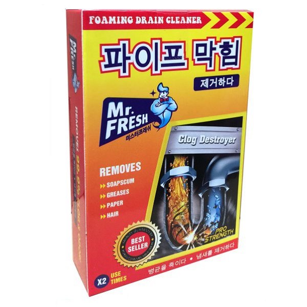 Hộp 2 gói bột thông tắc cống, ống thoát nước cực mạnh Mr Fresh Hàn Quốc 100g/gói