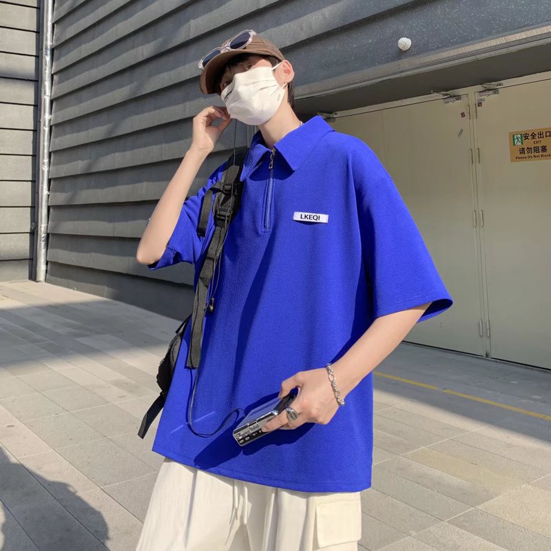 Áo polo Tay Ngắn Cổ Bẻ Chất Liệu Cotton In Họa Tiết Phong Cách Hàn Quốc Cho Cặp Đôi