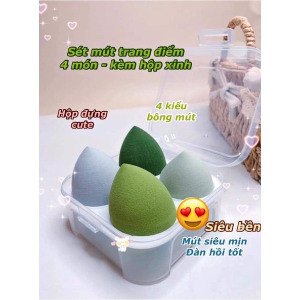 Sét 4 Hộp Mút Trang Điểm Mềm Mại Hình Giọt Nước  Mút Tán Kem Nền