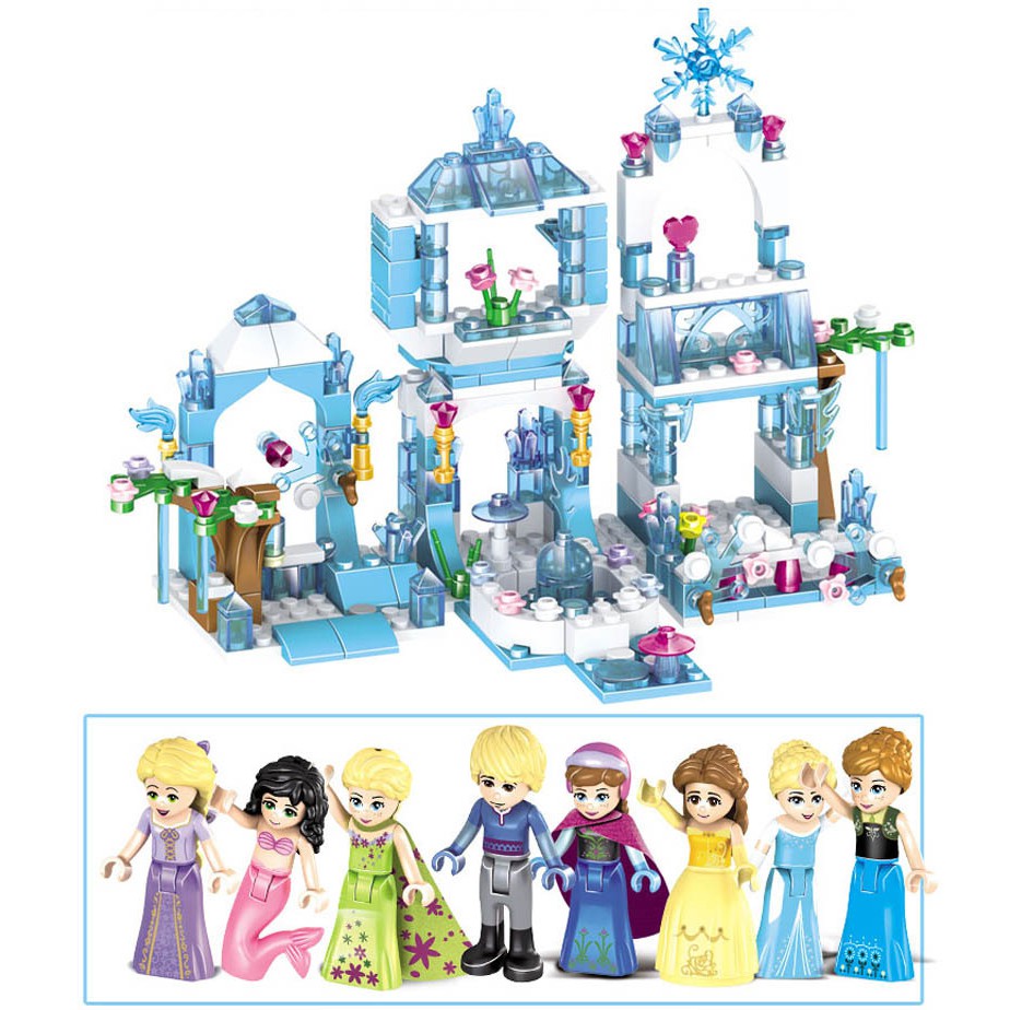 Set 8 Mô Hình Lắp Ráp Lego Công Chúa Anna Elsa Belle Mermaid Cinderella 8 Trong 1 Cho Bé