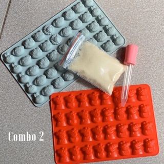 Combo khuôn silicon + bột galatin + ống hút làm kẹo dẻo