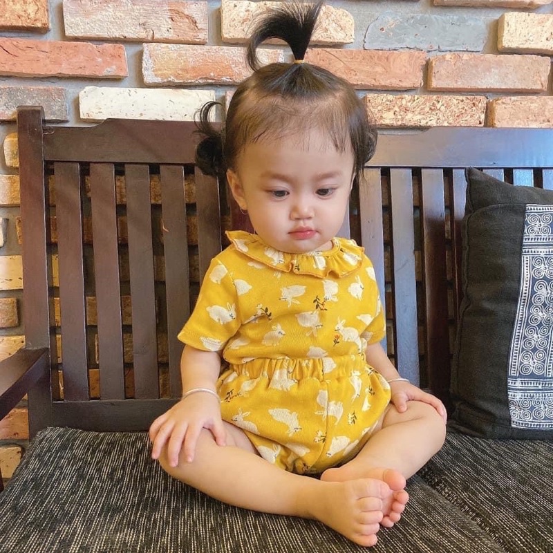 Bộ thun cotton diềm cổ cho bé gái 7-18kg