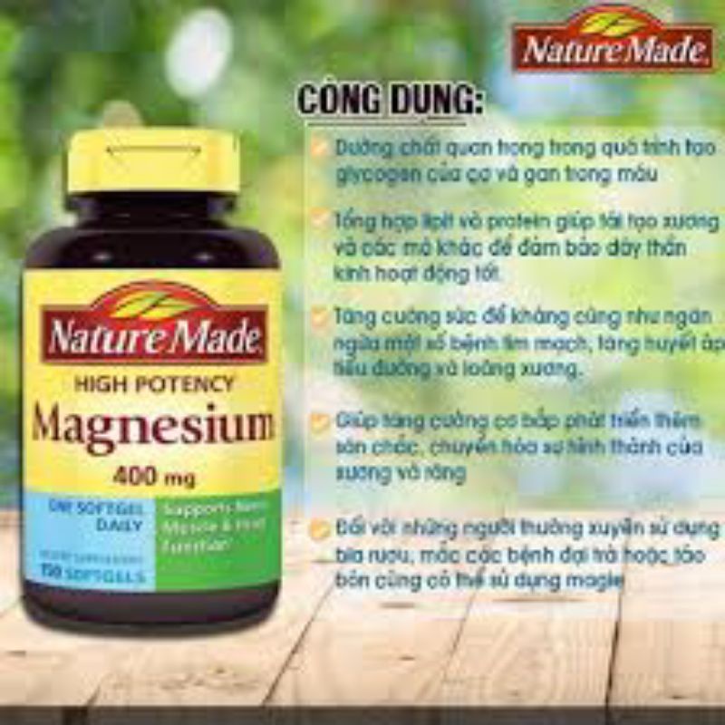 Viên uống bổ sung Magie Nature Made Magnesium 250mg- 400mg 180v