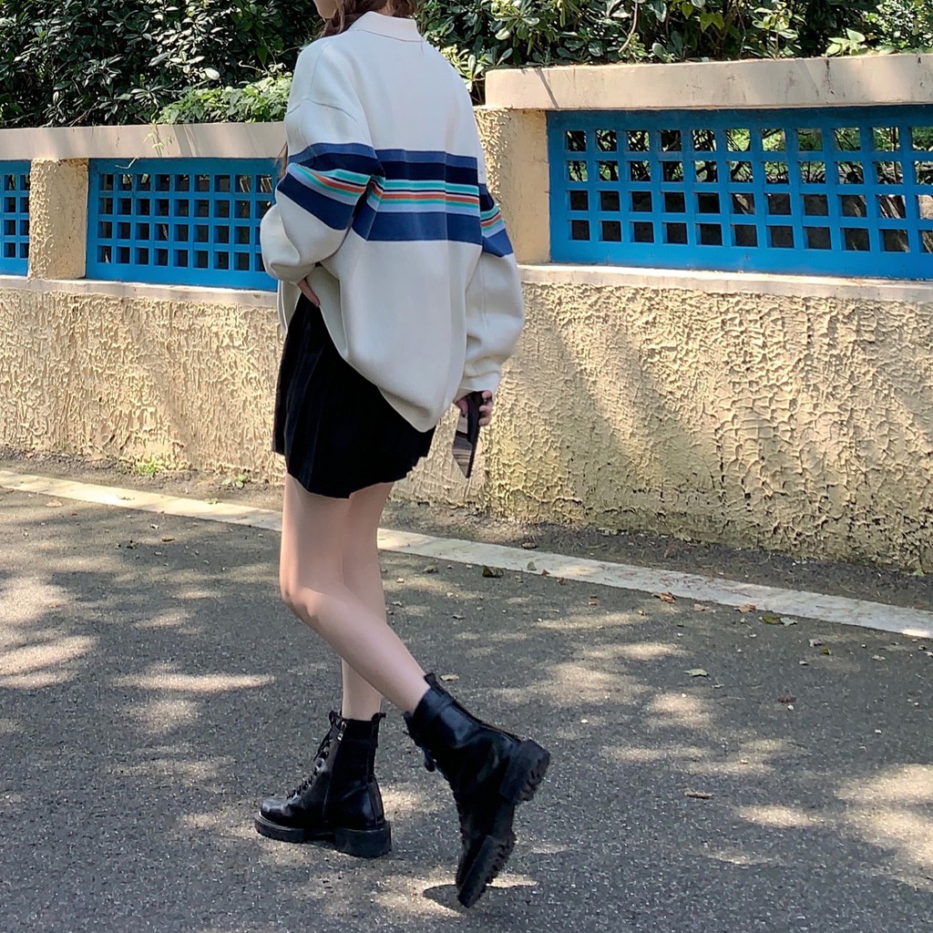 [ HÀNG ORDER ] Áo sweater Polo Huzca sọc ngang tone lạnh style Hàn Quốc