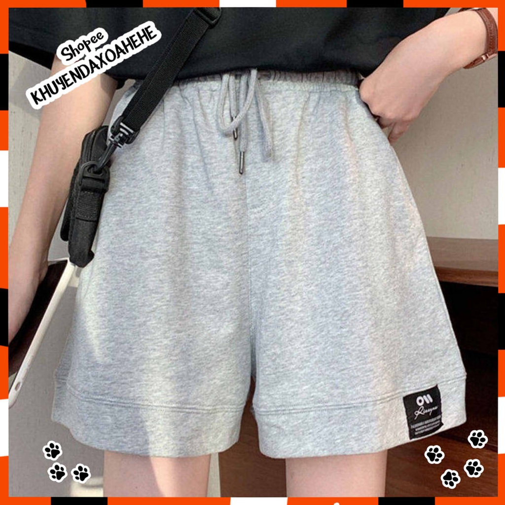 SUQ001 Quần sooc đùi ngắn dây rút đen xám nam nữ ống rộng Ulzzang Quần short dải Unisex cạp chun đẹp Hàn Quốc cute teen
