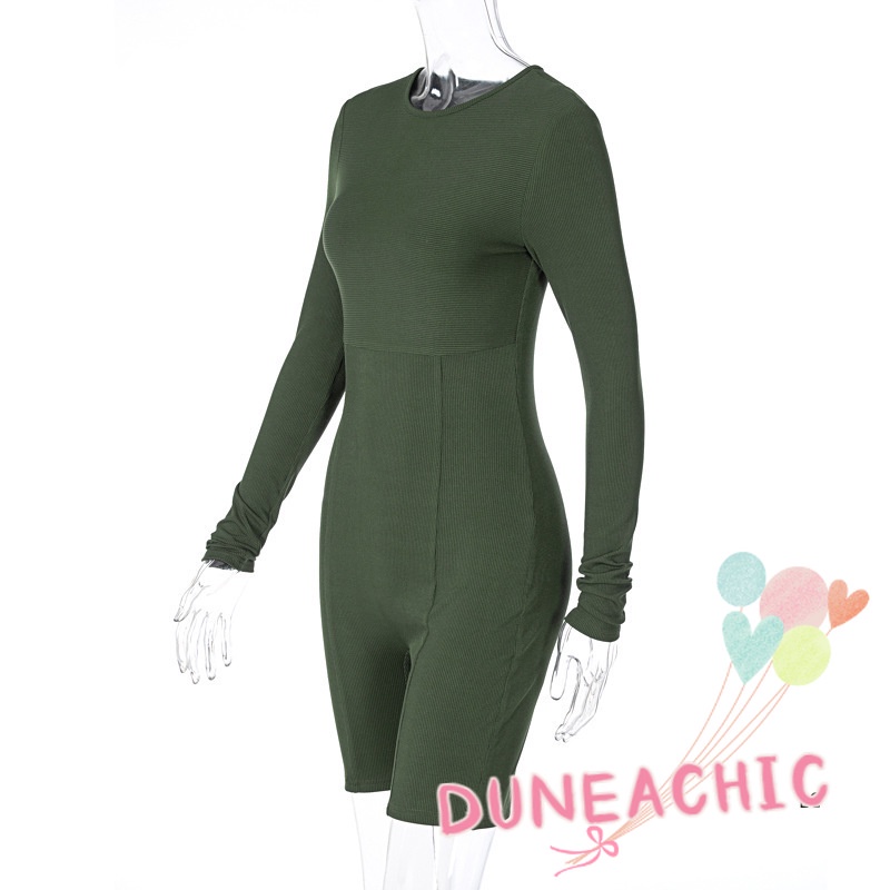 Áo liền quần DUNEA dệt kim tay dài màu trơn thiết kế đơn giản cho nữ