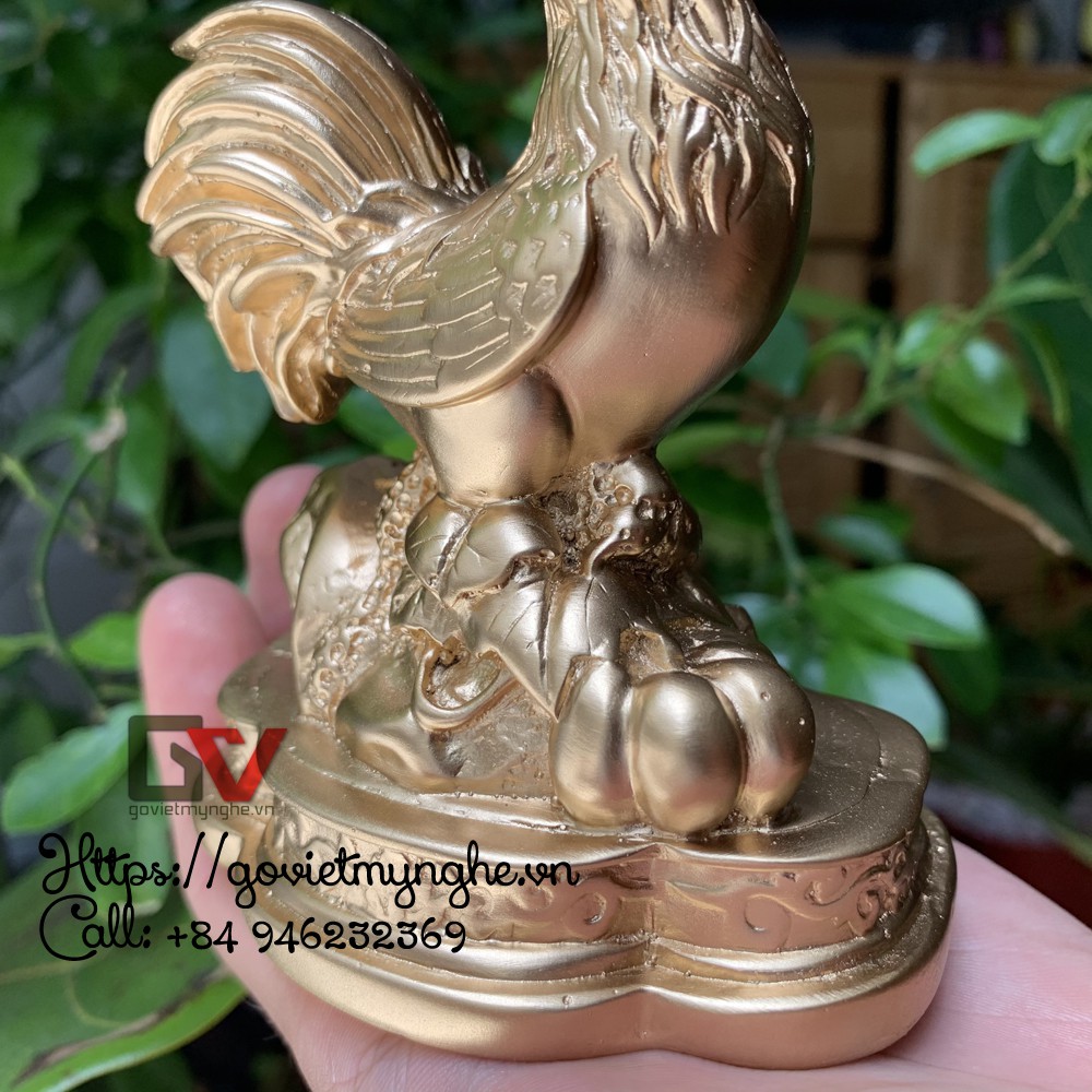 Tượng đá con gà trống trang trí phong thủy để bàn làm việc - Cao 12cm - Màu nhũ đồng