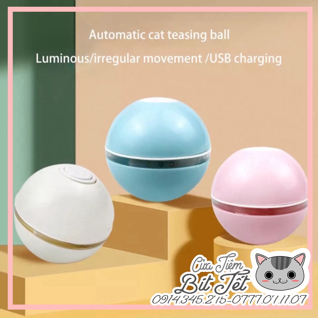 ĐỒ CHƠI THÔNG MINH, Banh tự động sạc usb thế hệ mới cho thú cưng, Bóng tương tác giáo dục có đèn led cho chó mèo cao cấp