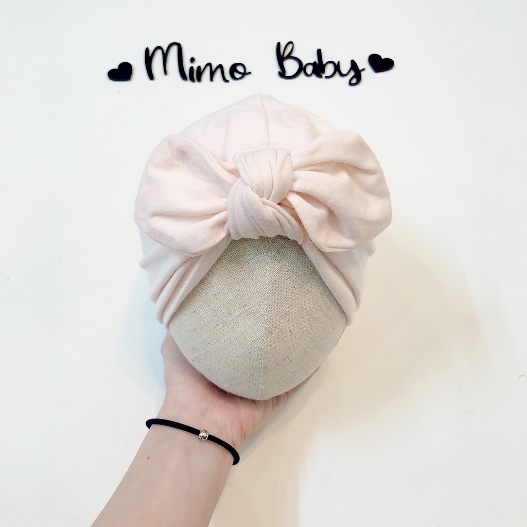 Mũ turban cho bé- hồng pastel (4-8kg)