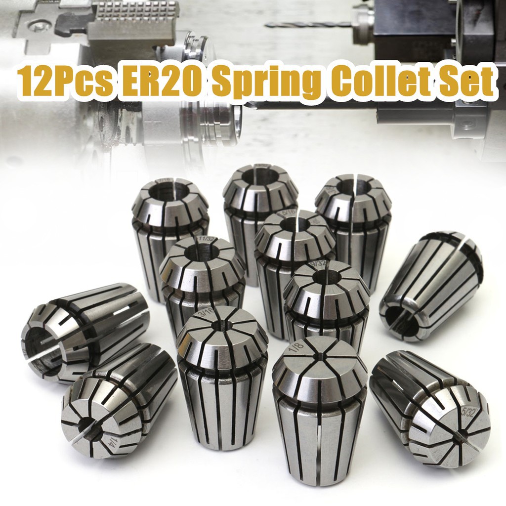 12Pcs ER20 1/8"-1/2" Spring Collet Set for CNC Milling Engraving Machine Lathe